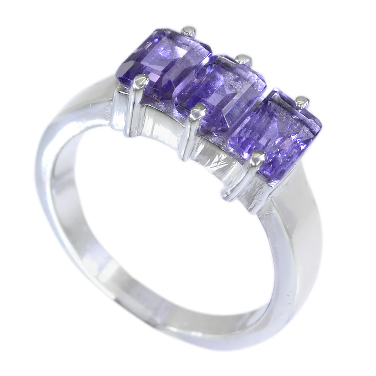Amethyst Trilogy Turkish 925 Sterling Silver Purple Gemstones Whisper-thin Romantic Ring Jewellery - Image 3