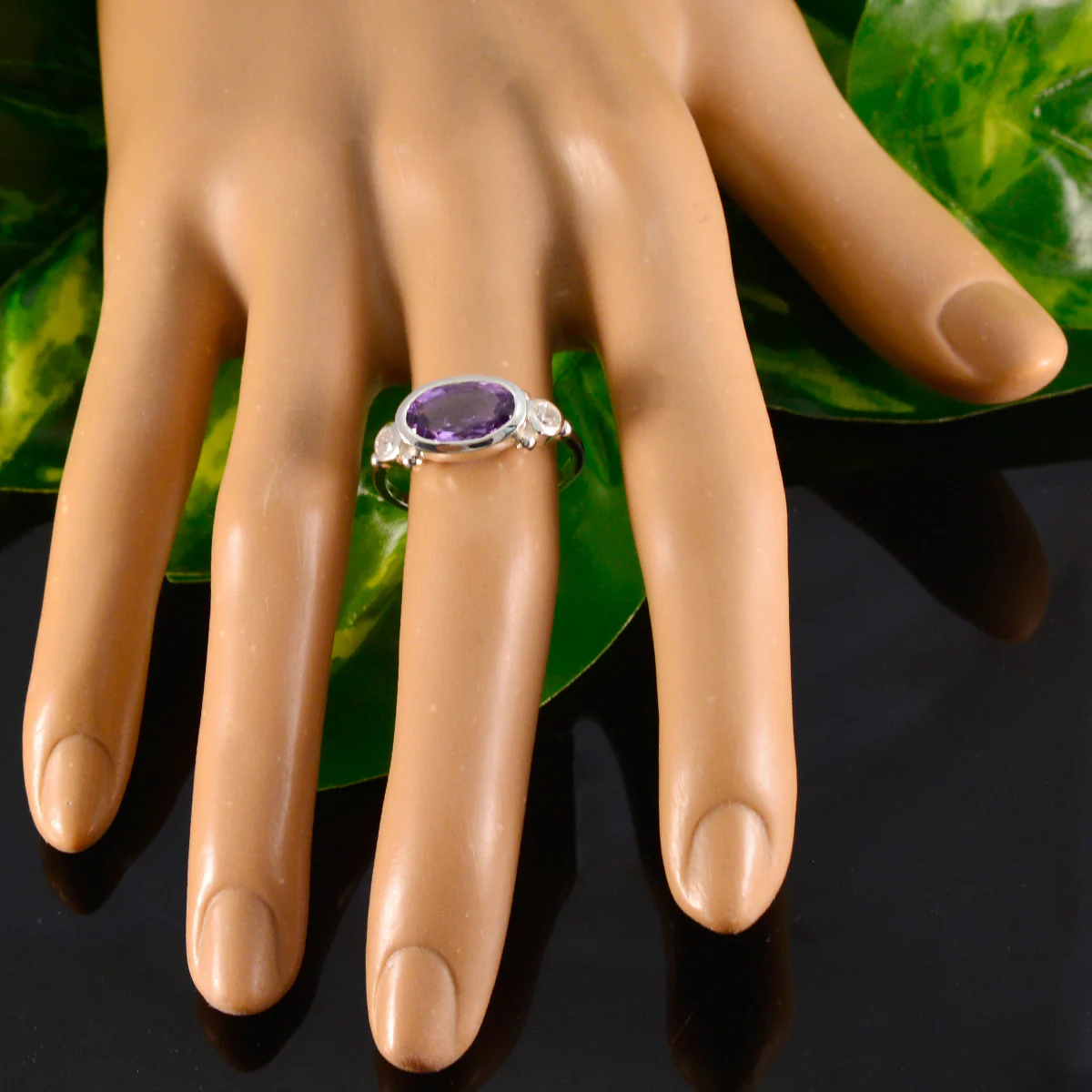 Amethyst Trilogy Turkish Silver Purple Gemstone Whisper-thin Abstract Ring Jewellery - Image 5