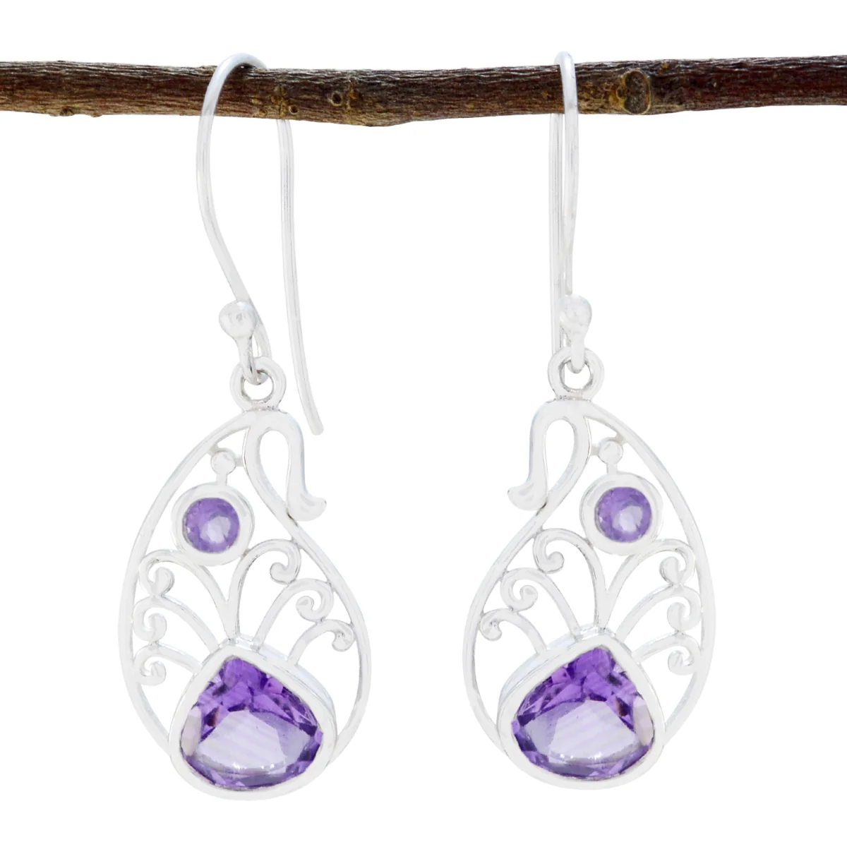 Amethyst Turkish Charlotte multiple Dangle Purple Silver Earring