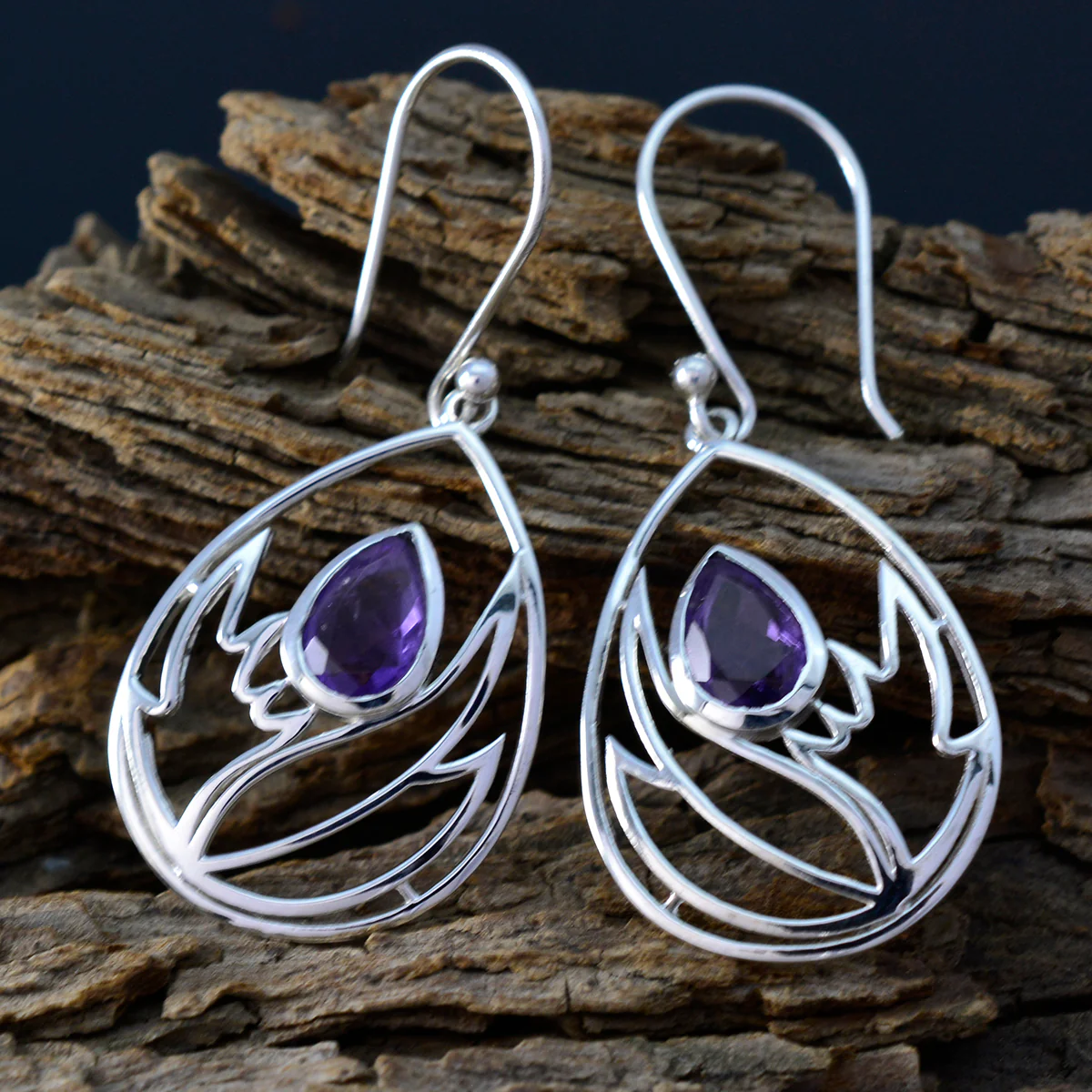 Amethyst Turkish Lucia Solitaire Dangle Purple 92.5 Silver Earring - Image 3