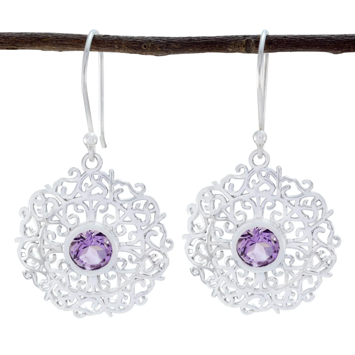 Amethyst Turkish Lucy Solitaire Dangle Purple 925 Silver Earring