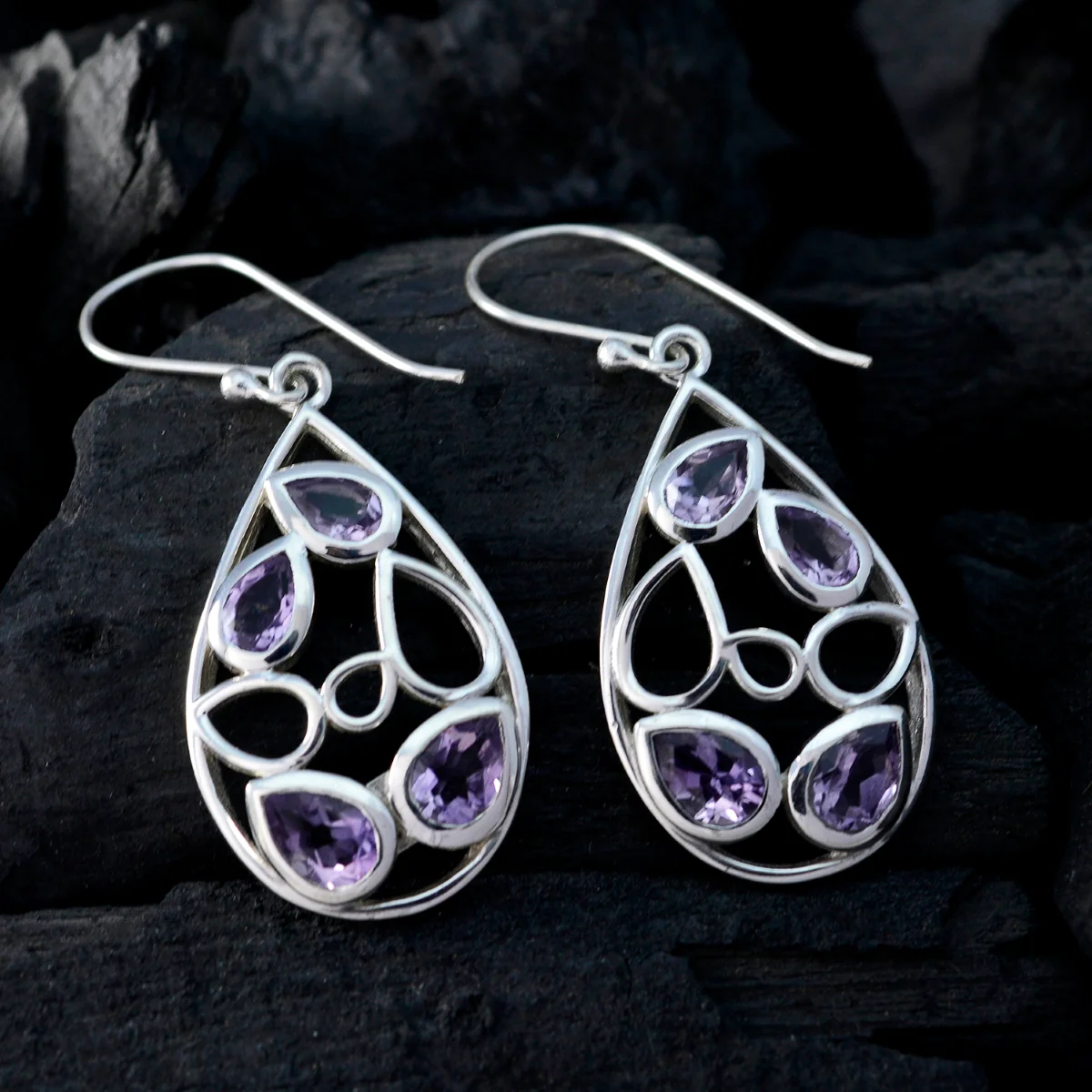 Amethyst Turkish Stella multiple Dangle Purple Sterling Silver Earring - Image 2
