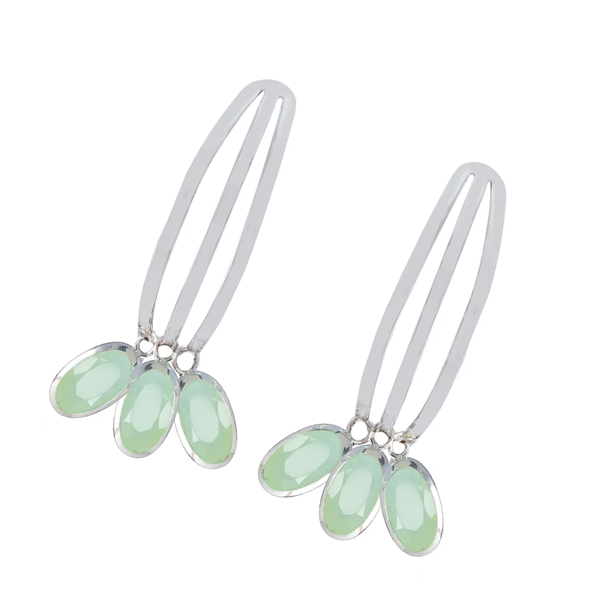 Aqua Chalcedony American Paula multiple Stud Green Sterling Silver Earring - Image 3