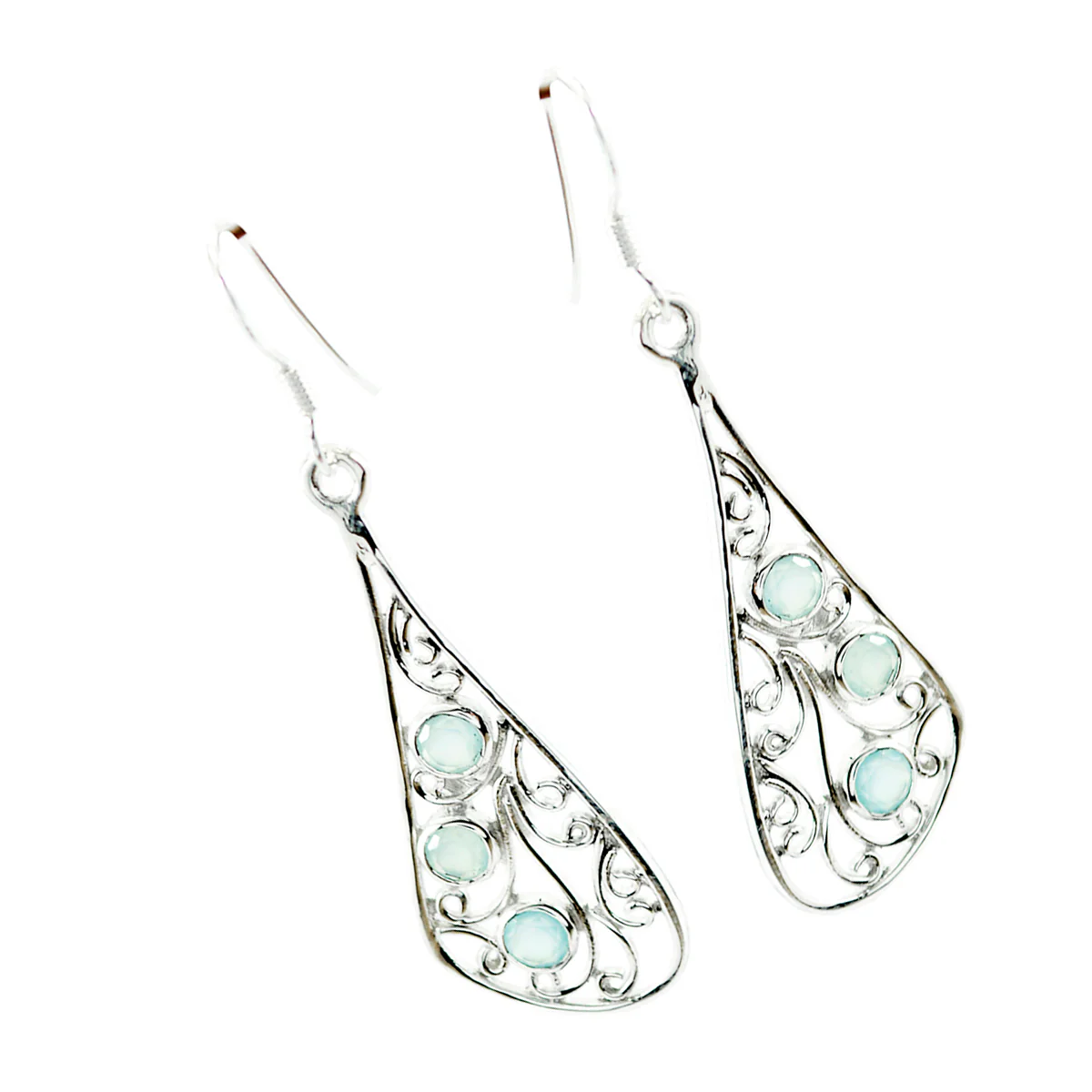 Aqua Chalcedony Australian Aiko multiple Dangle Green 925 Sterling Silver Earring - Image 2