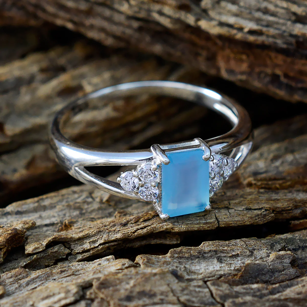 Aqua Chalcedony Halo American Sterling Silver Green Gemstone Dainty Contemporary Ring Jewelry - Image 3