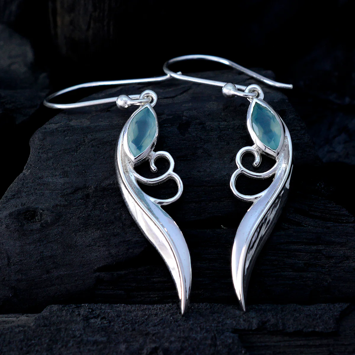 Aqua Chalcedony Japanese Violet Solitaire Dangle Green Sterling Silver Earring - Image 3