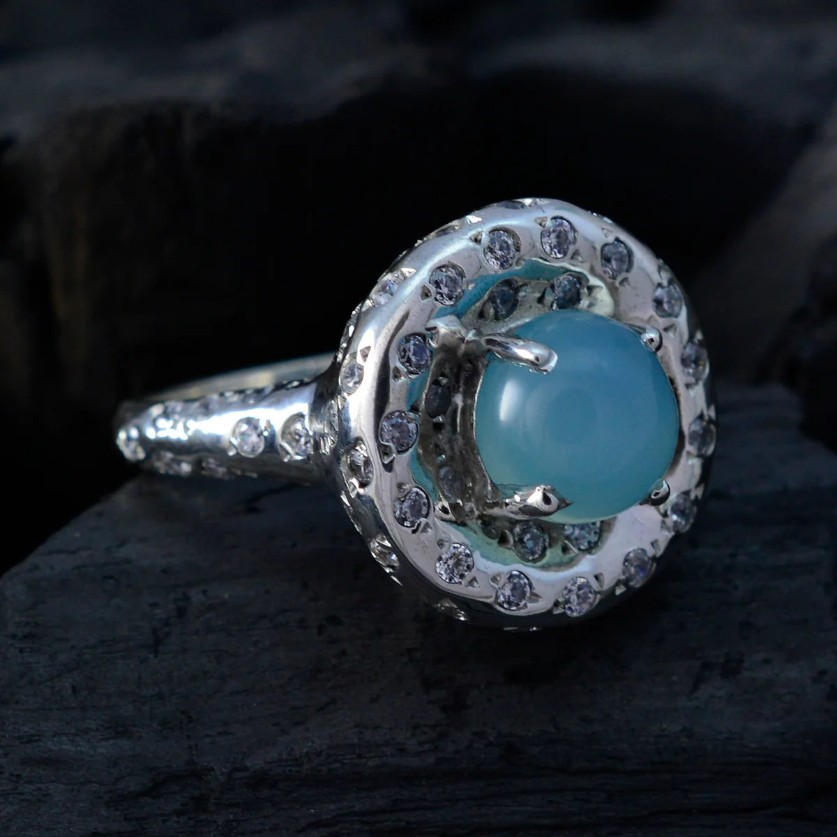Aqua Chalcedony multiple African Silver Green Gems Versatile Abstract Ring Jewellery - Image 4