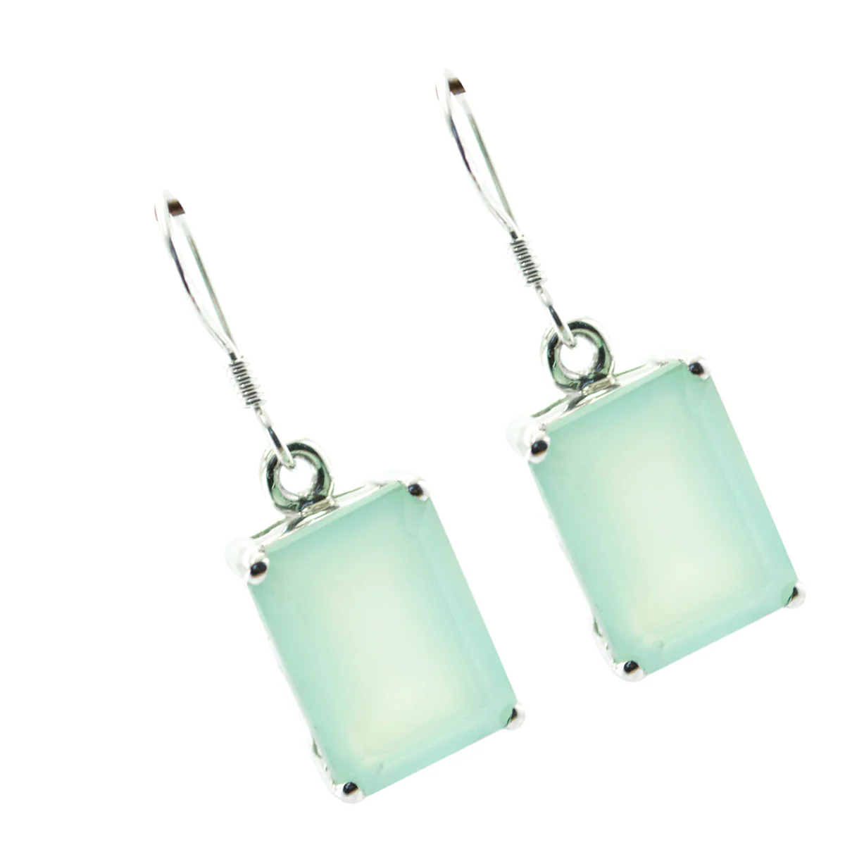 Aqua Chalcedony Russian Sophia Solitaire Dangle Green Silver Earring - Image 2