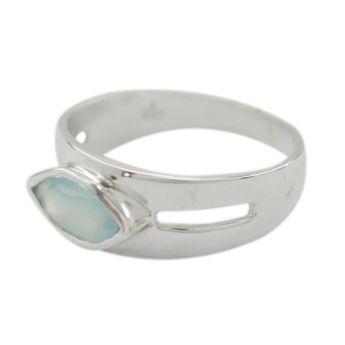 Aqua Chalcedony Solitaire African Silver Green Gems Slim Trendy Ring Jewellery - Image 2