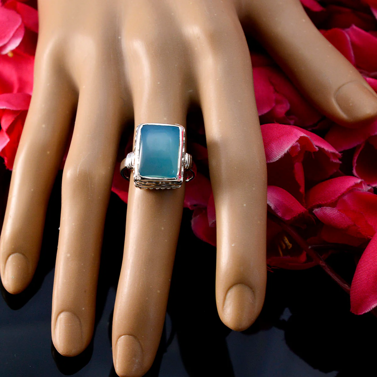 Aqua Chalcedony Solitaire Egyptian 925 Silver Green Gems Versatile Contemporary Ring Jewelry - Image 5