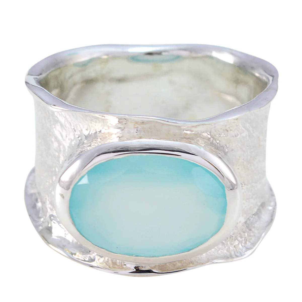 Aqua Chalcedony Solitaire German 92.5 Silver Green Gemstones Edgy Oversized Band Jewellery - Image 2