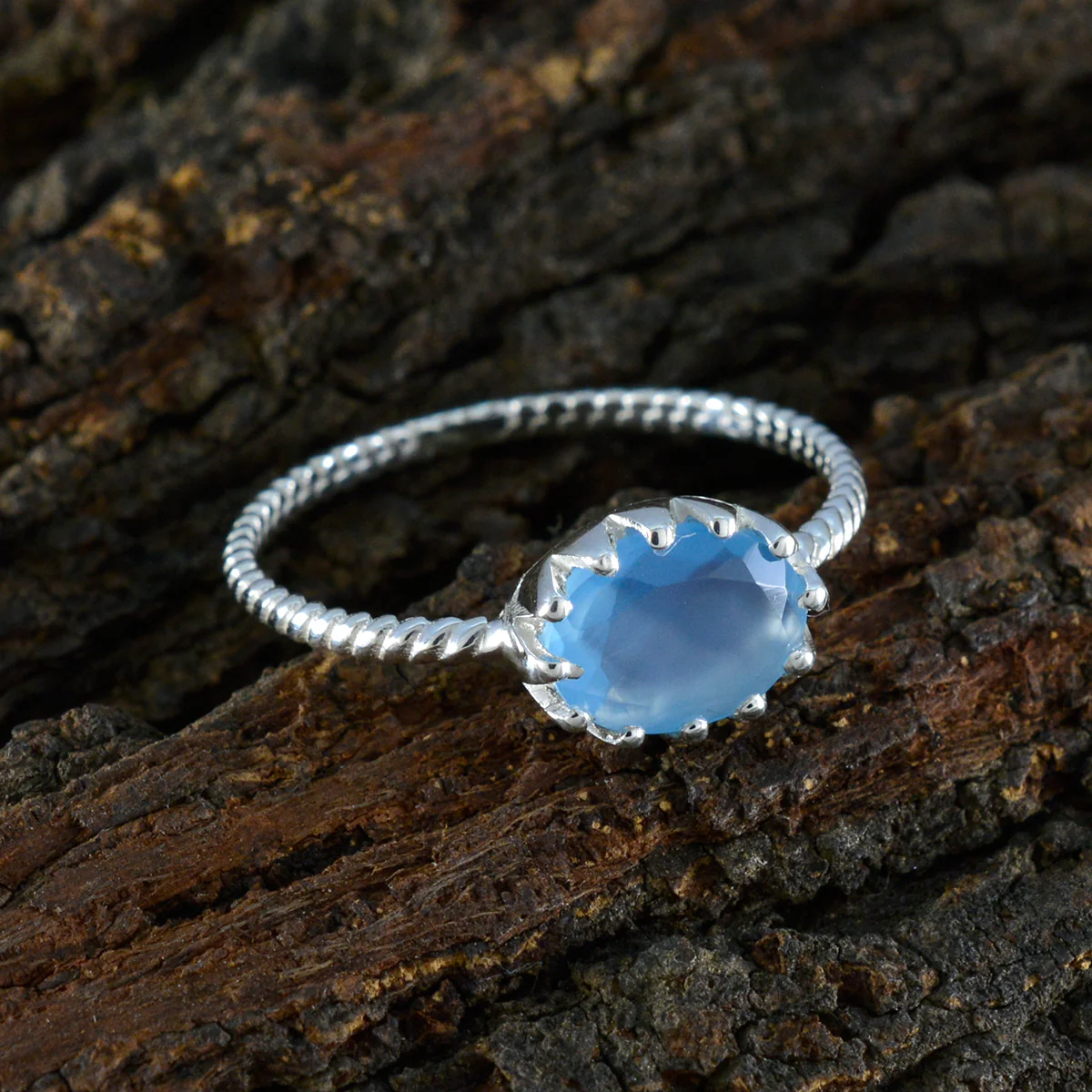 Aqua Chalcedony Solitaire Japanese 925 Sterling Silver Green Gemstone Elegant Twist Ring Jewelry - Image 2