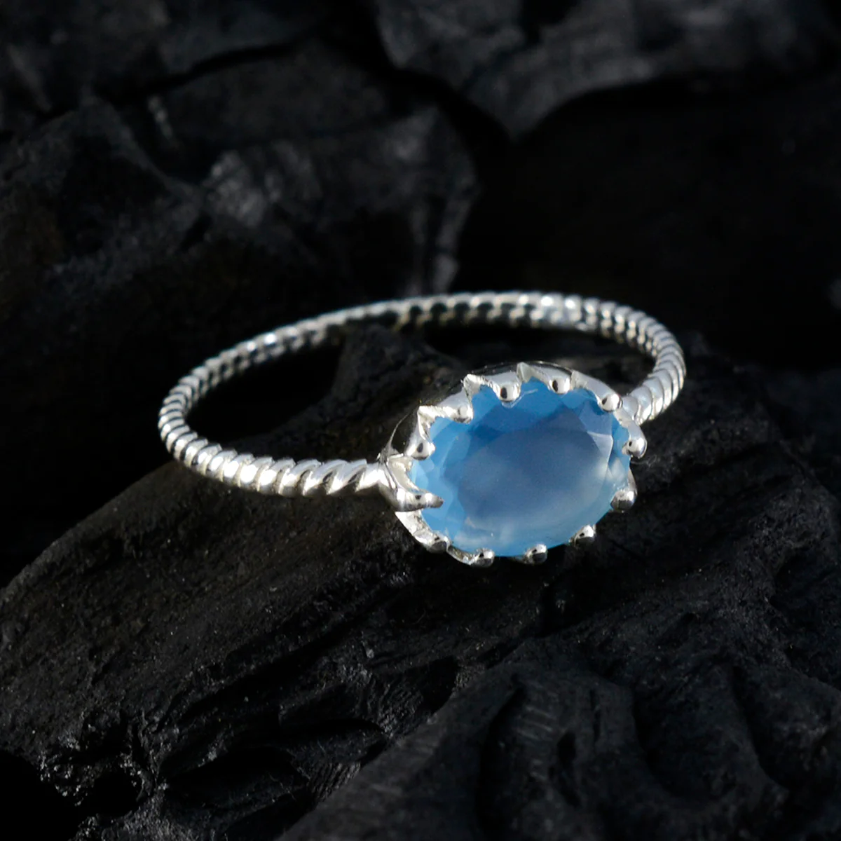 Aqua Chalcedony Solitaire Japanese 925 Sterling Silver Green Gemstone Elegant Twist Ring Jewelry - Image 3