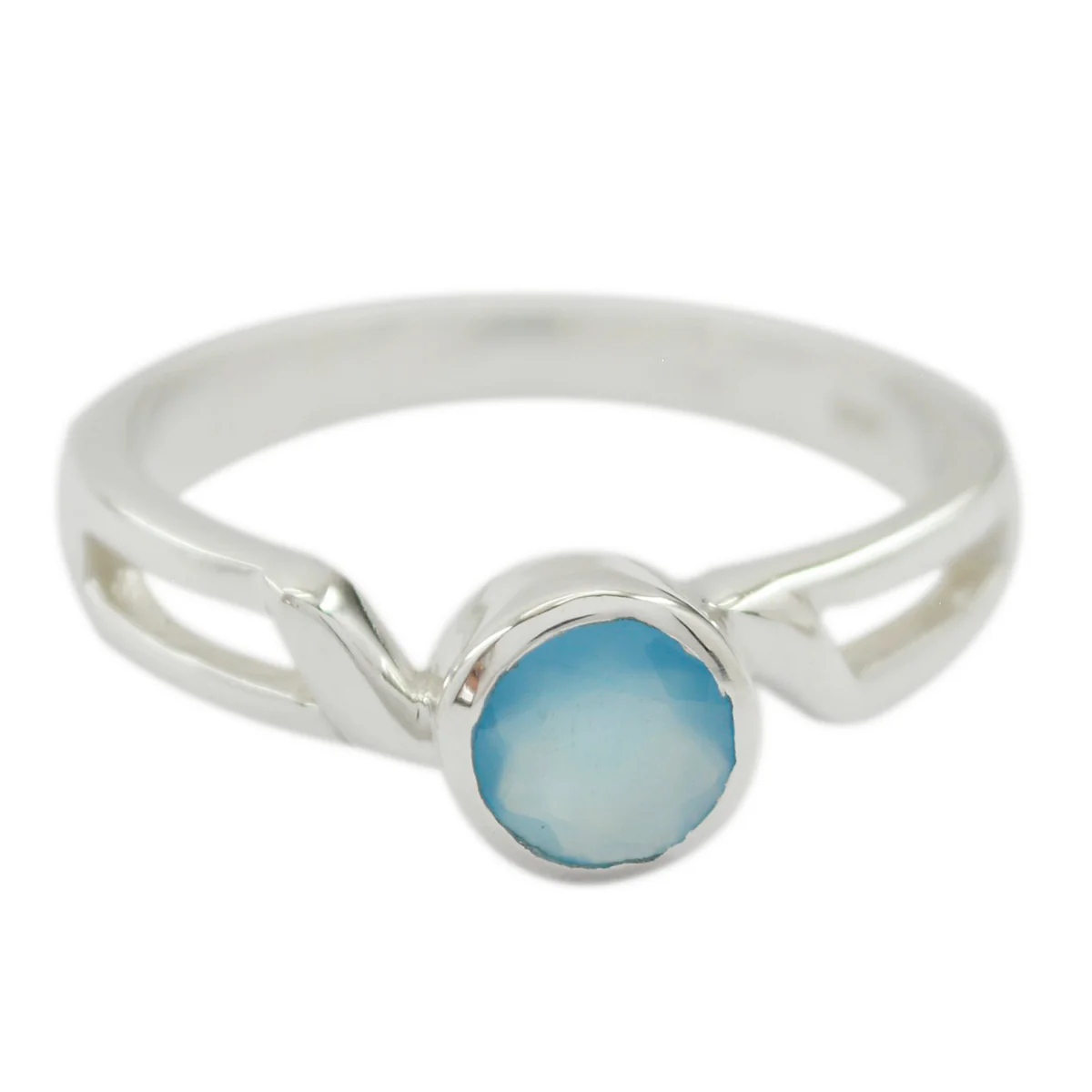 Aqua Chalcedony Solitaire Korean Sterling Silver Green Gemstone Whisper-thin Modern Ring Jewelry