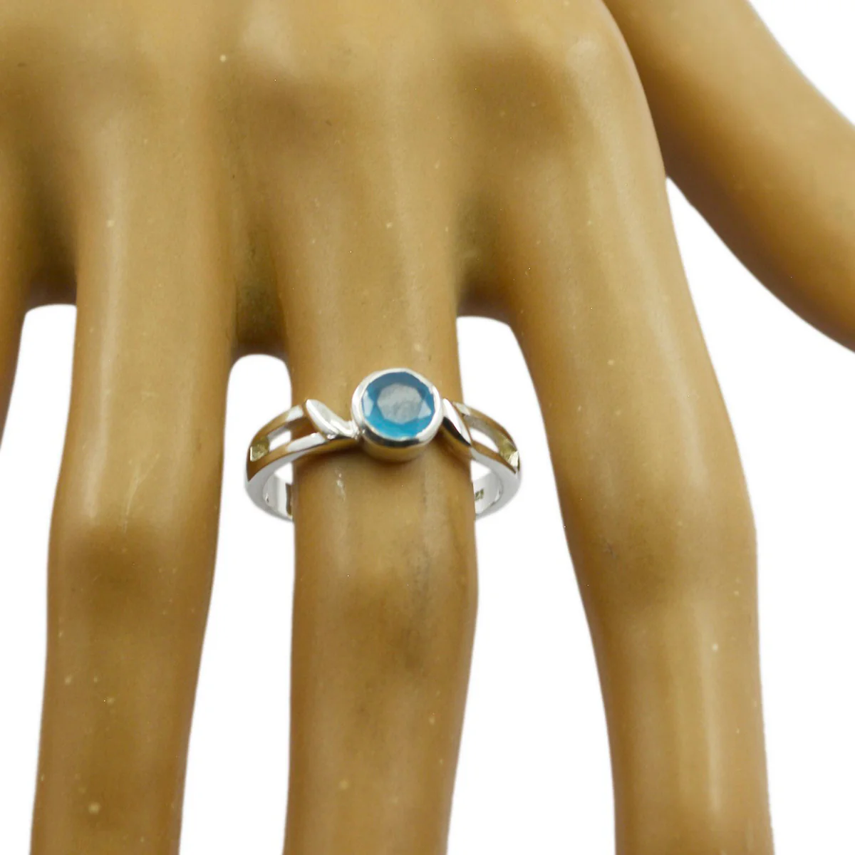 Aqua Chalcedony Solitaire Korean Sterling Silver Green Gemstone Whisper-thin Modern Ring Jewelry - Image 3