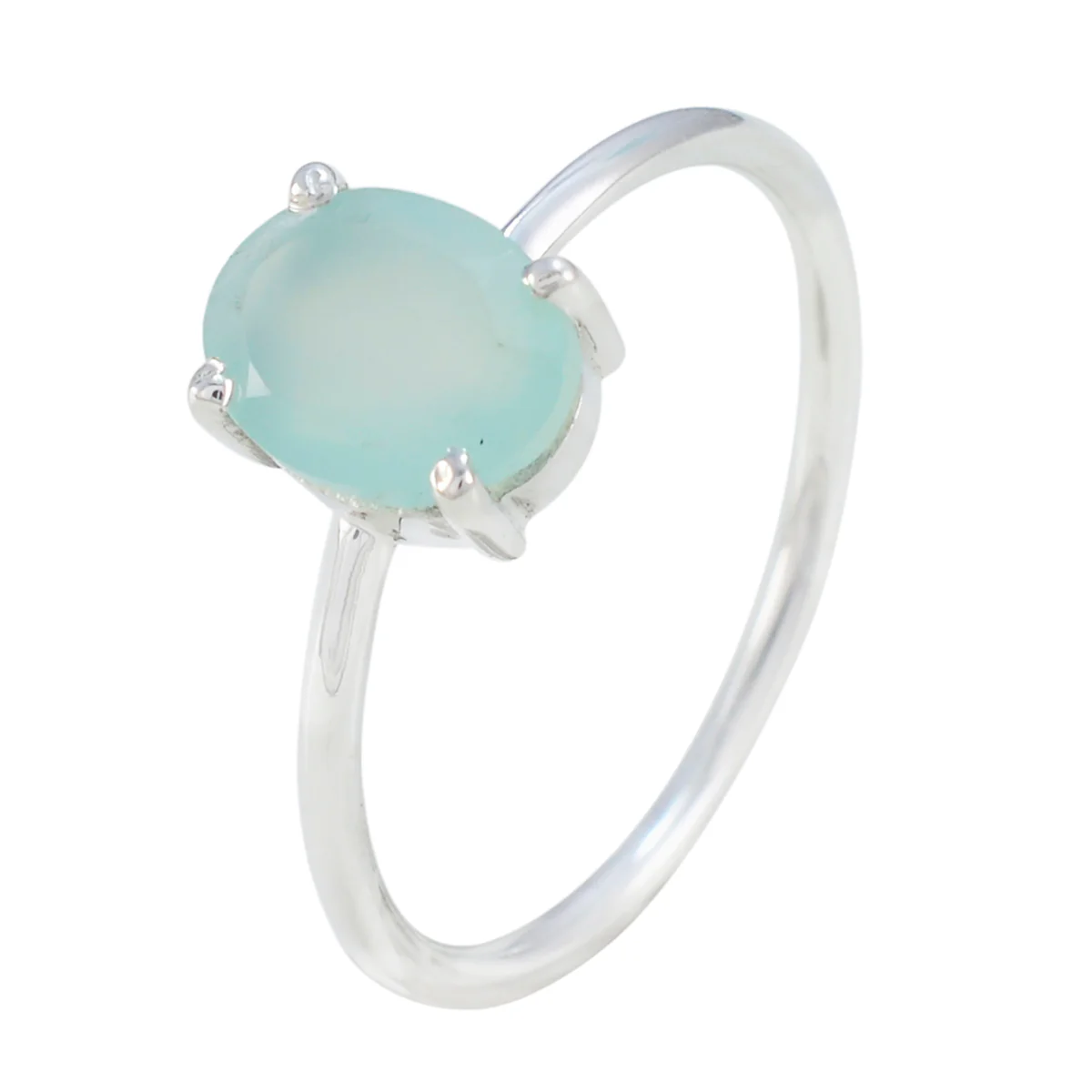 Aqua Chalcedony Solitaire Turkish Sterling Silver Green Gems Elegant Sophisticated Ring Jewelry - Image 2
