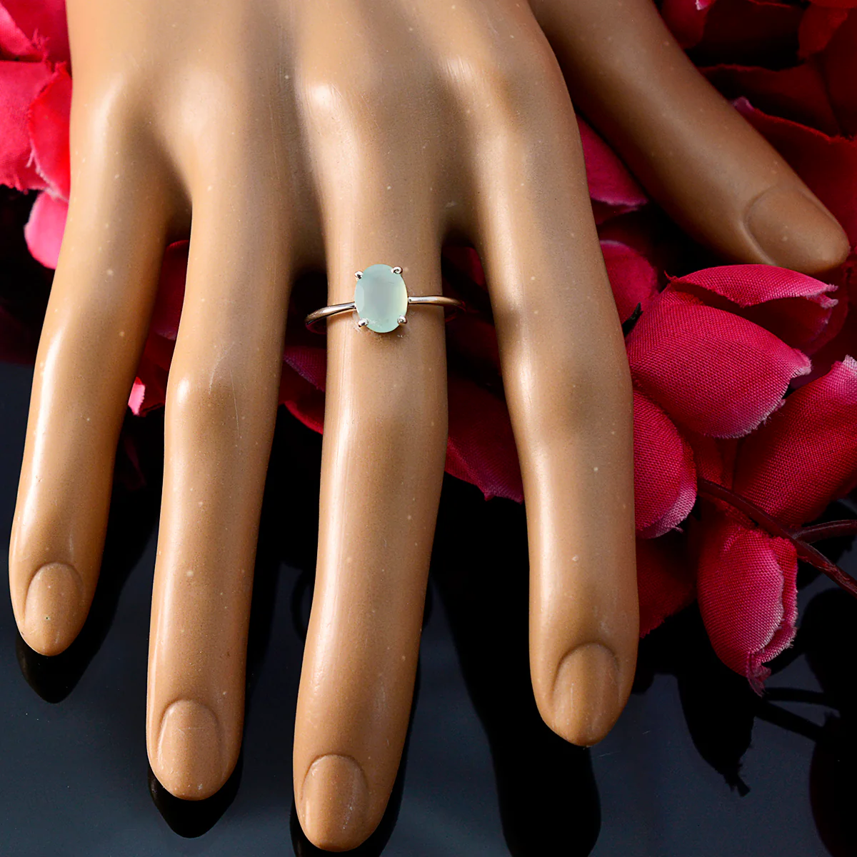 Aqua Chalcedony Solitaire Turkish Sterling Silver Green Gems Elegant Sophisticated Ring Jewelry - Image 5