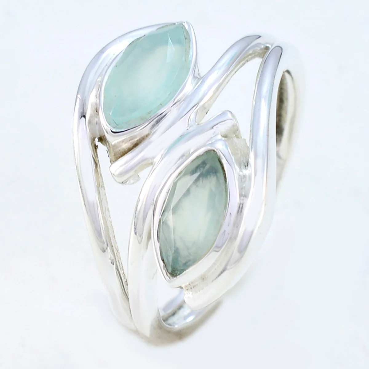 Aqua Chalcedony Toi et Moi German 925 Silver Green Gemstones Slim Graceful Ring Jewellery - Image 2