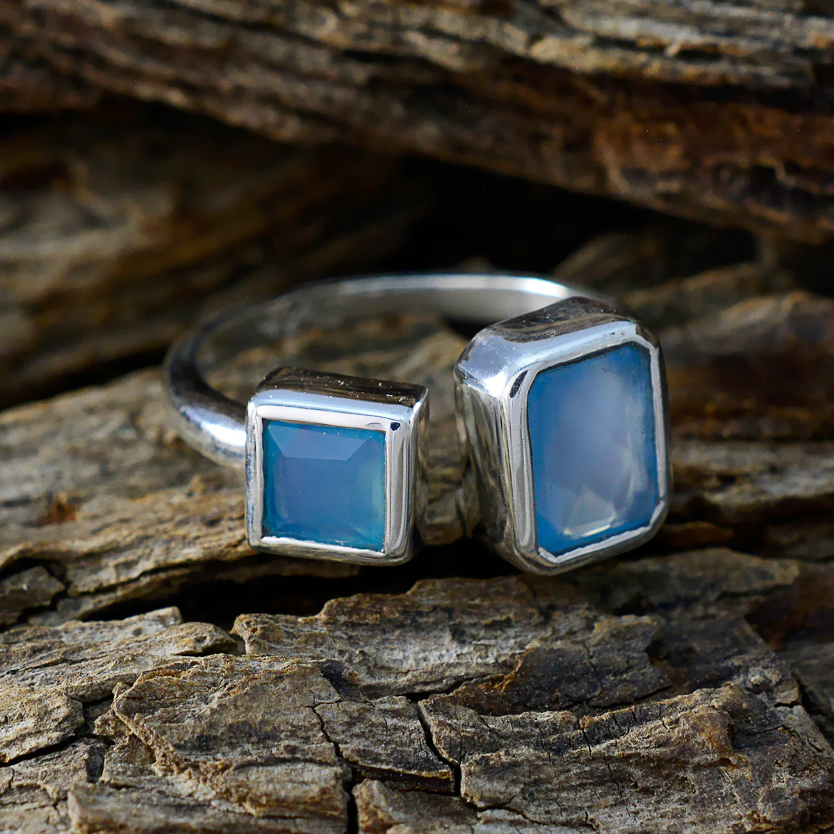 Aqua Chalcedony Toi et Moi Indian 92.5 Silver Green Gems Featherlight Sophisticated Ring Jewelry - Image 3