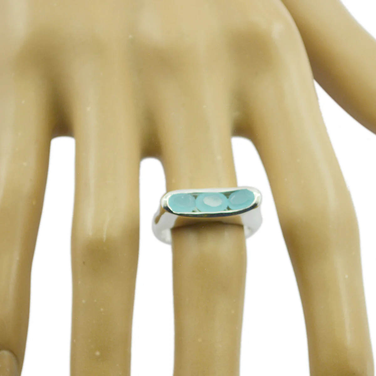 Aqua Chalcedony Trilogy Russian 92.5 Silver Green Gems Slim Artisan Ring Jewelry - Image 2