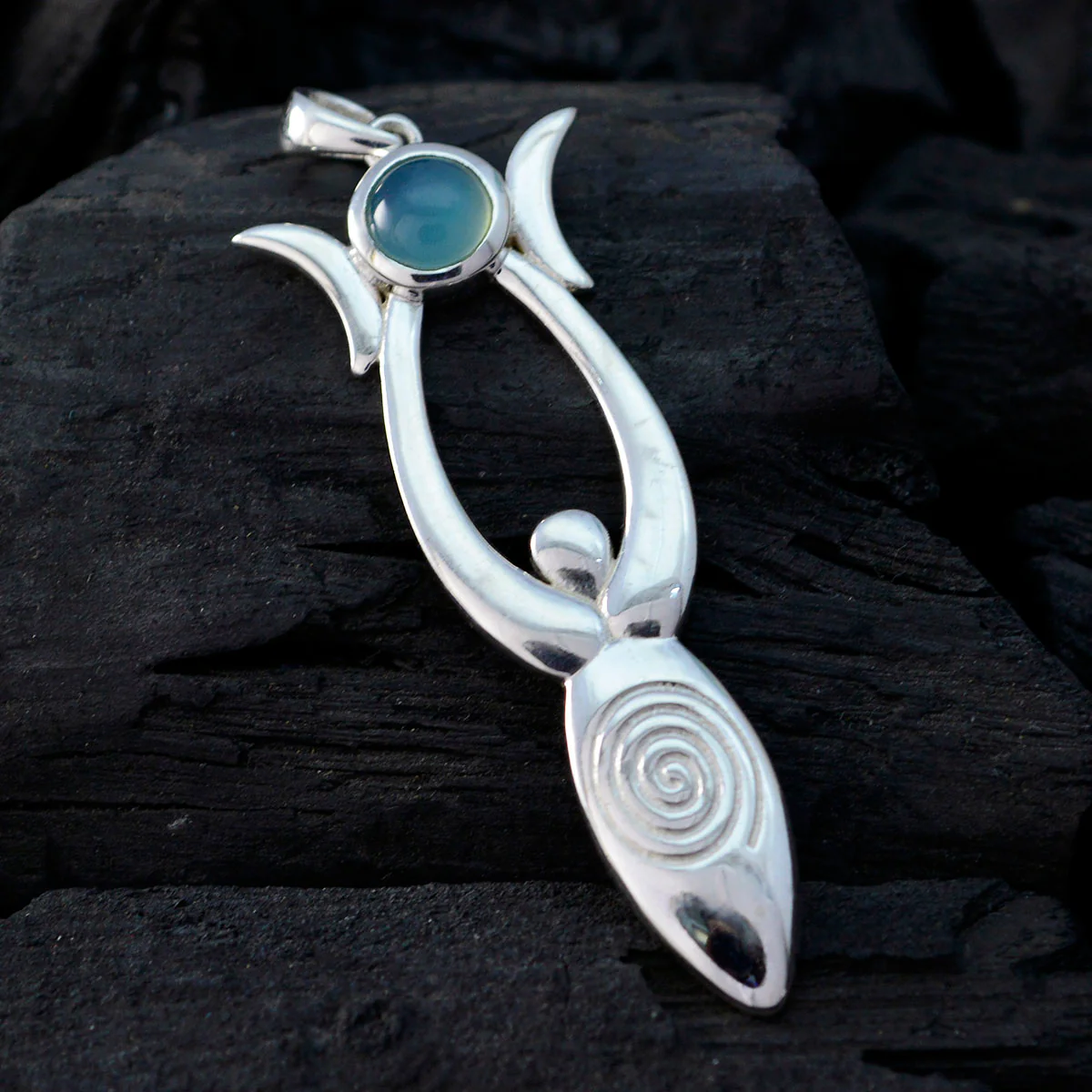 Aqua Chalcedony Whisper-thin French Silver Solitaire Chloe Cocktail Blue Pendant Jewelry - Image 3
