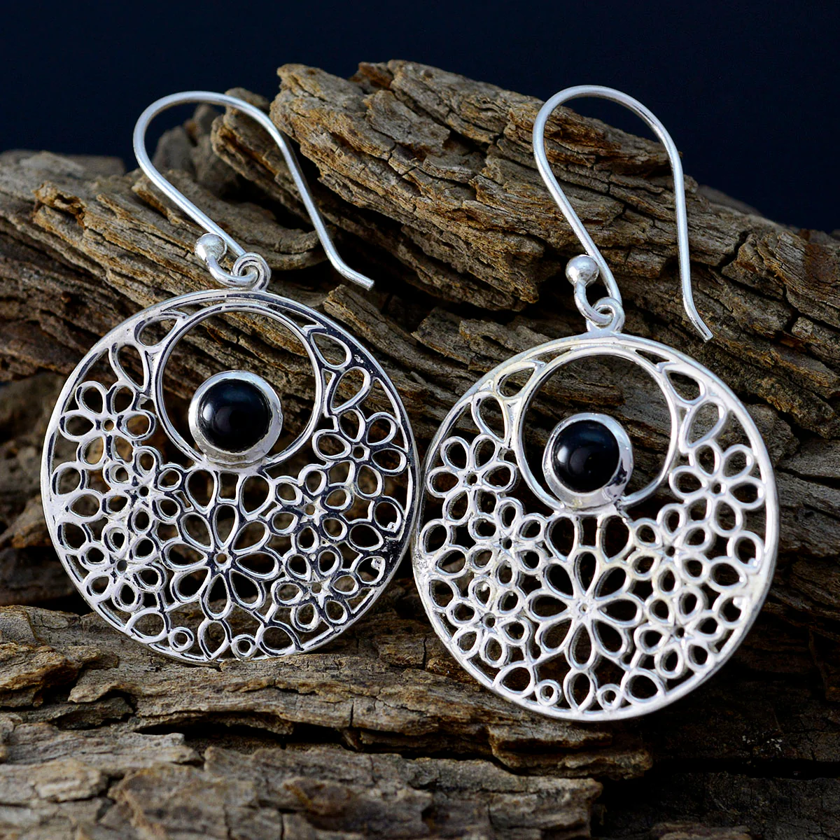 Black Onyx African Ellie Solitaire Dangle Black 92.5 Silver Earring - Image 3