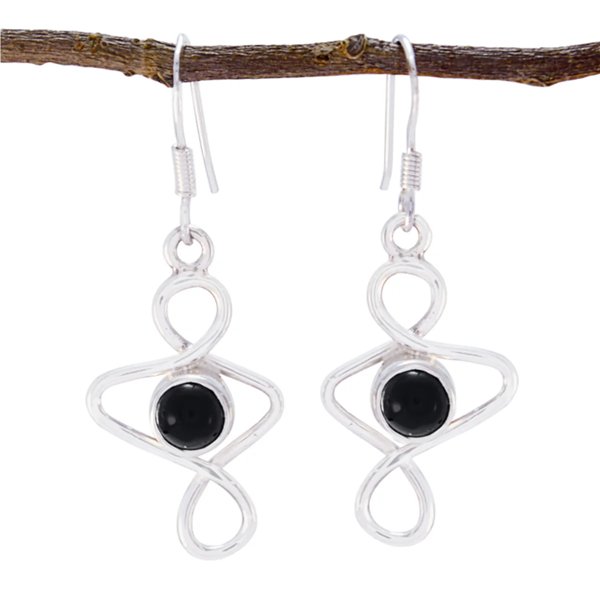 Black Onyx American Ellie Solitaire Dangle Black Silver Earring