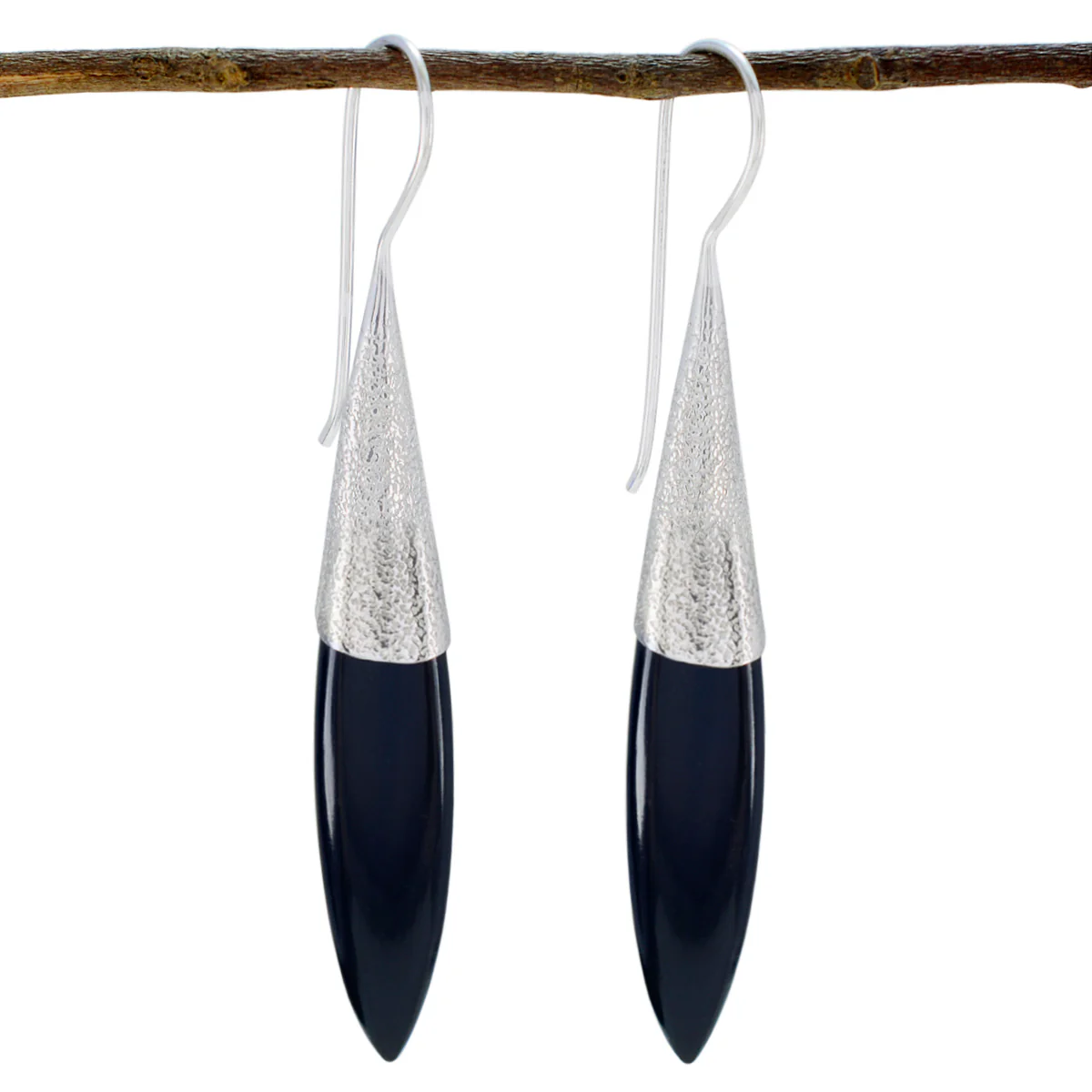 Black Onyx Australian Hana Solitaire Dangle Black 92.5 Silver Earring