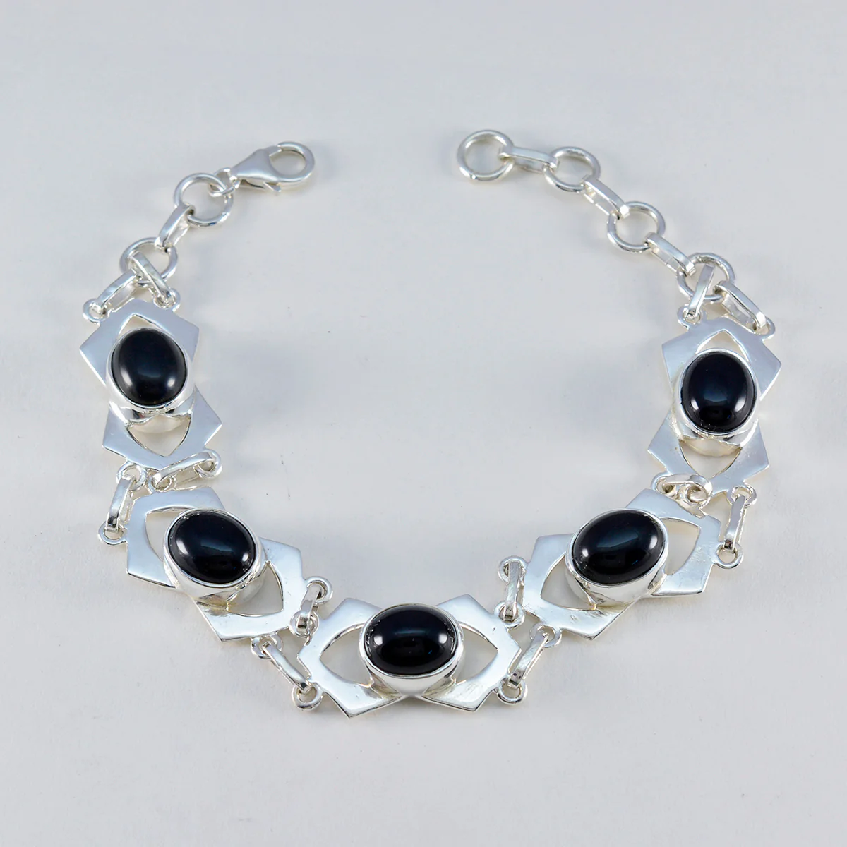 Black Onyx Chocolate Cake Day Minimal Black Sterling Silver Links Bracelet - Image 3