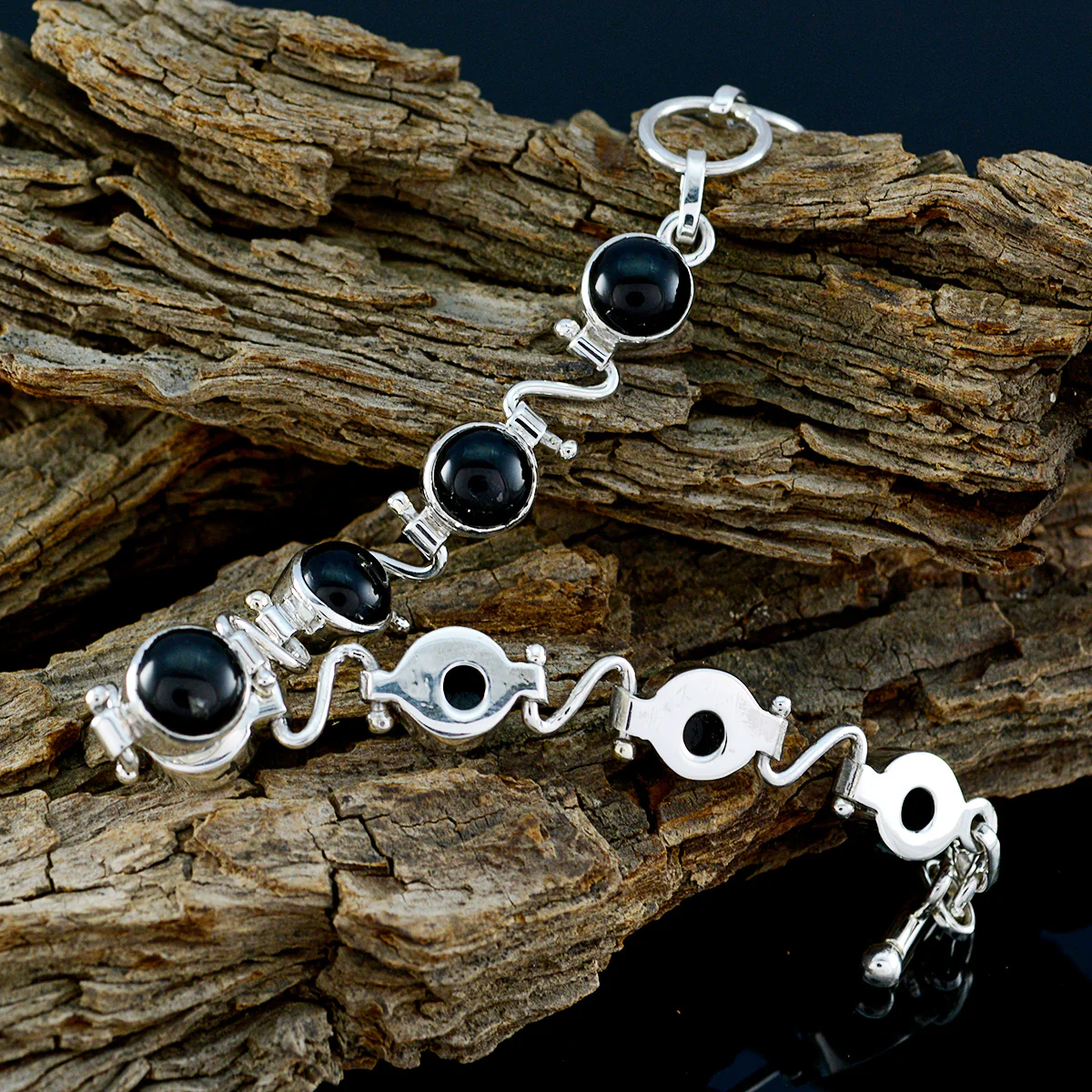 Black Onyx Chocolate Milkshake Day Slim Black 925 Silver Links Bracelet - Image 3