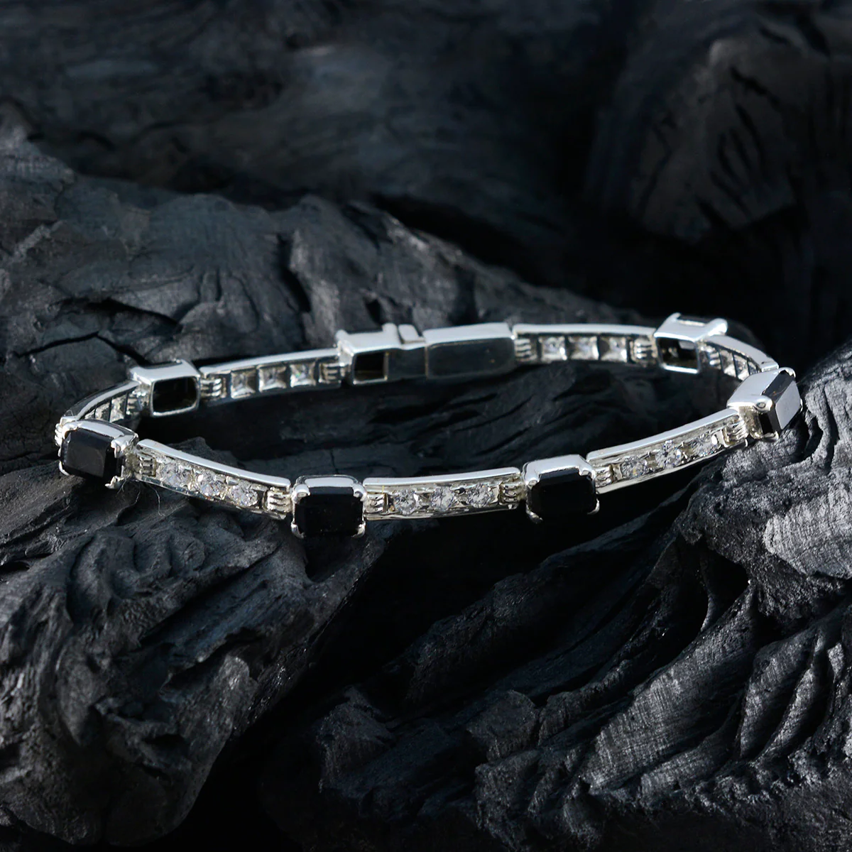 Black Onyx Color Day Minimal Black 925 Silver Tennis Bracelet - Image 5
