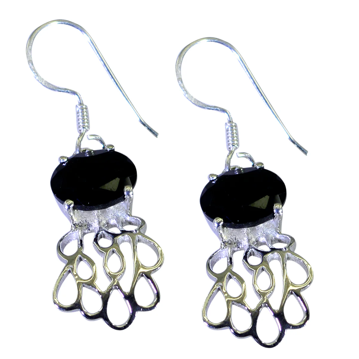 Black Onyx Egyptian Lucy Solitaire Dangle Black 925 Sterling Silver Earring - Image 3