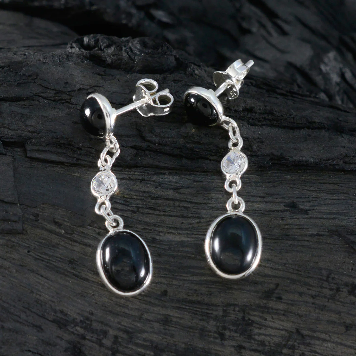 Black Onyx French Anna multiple Stud Black Sterling Silver Earring - Image 2
