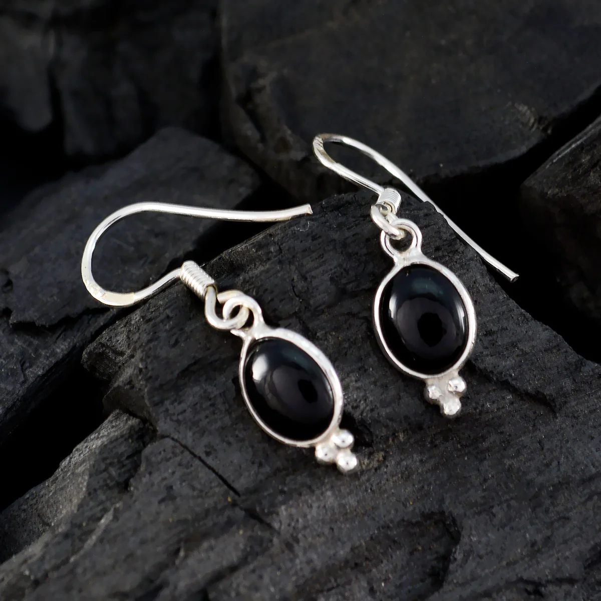 Black Onyx French Valentina multiple Dangle Black Sterling Silver Earring - Image 2