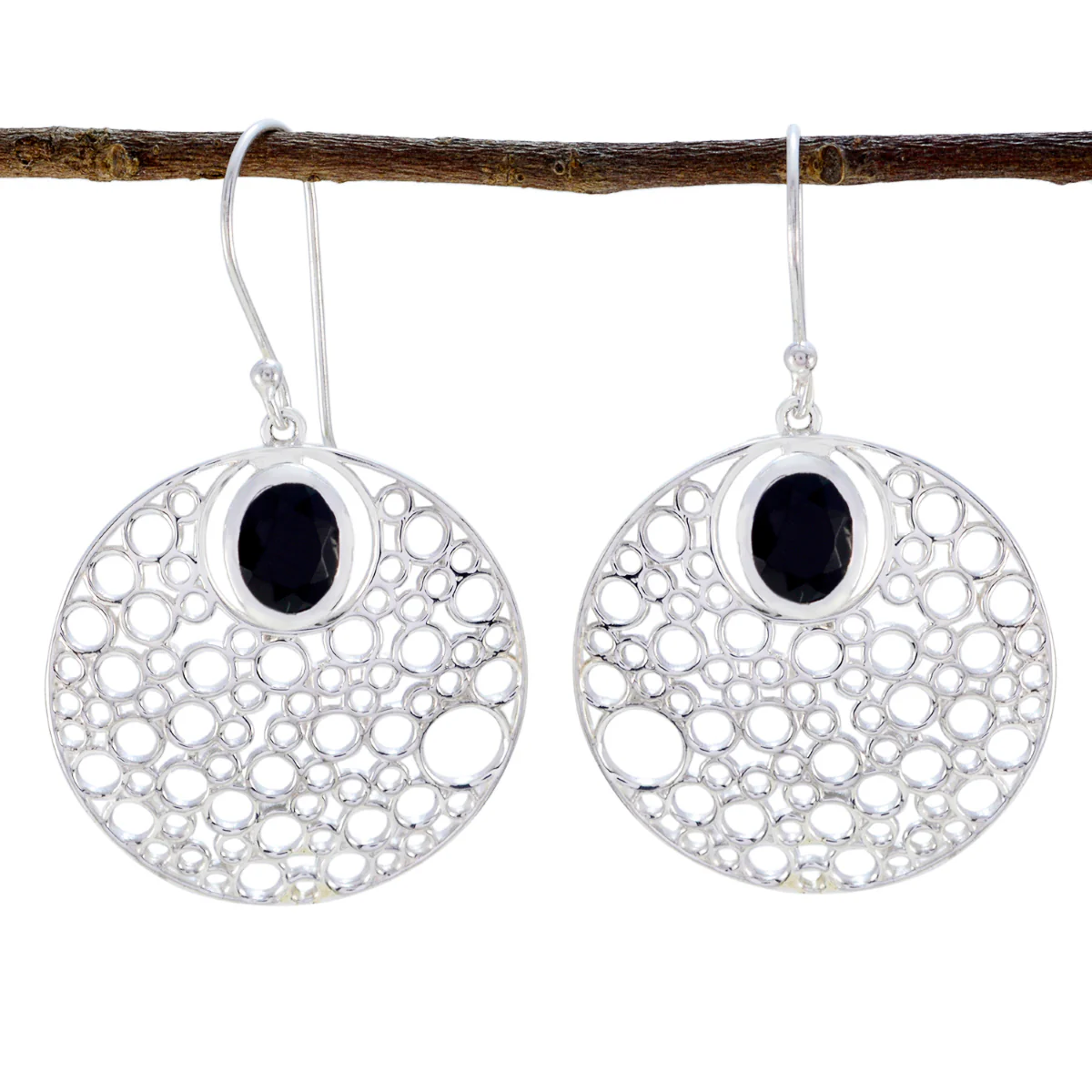 Black Onyx German Pauline Solitaire Dangle Black Sterling Silver Earring
