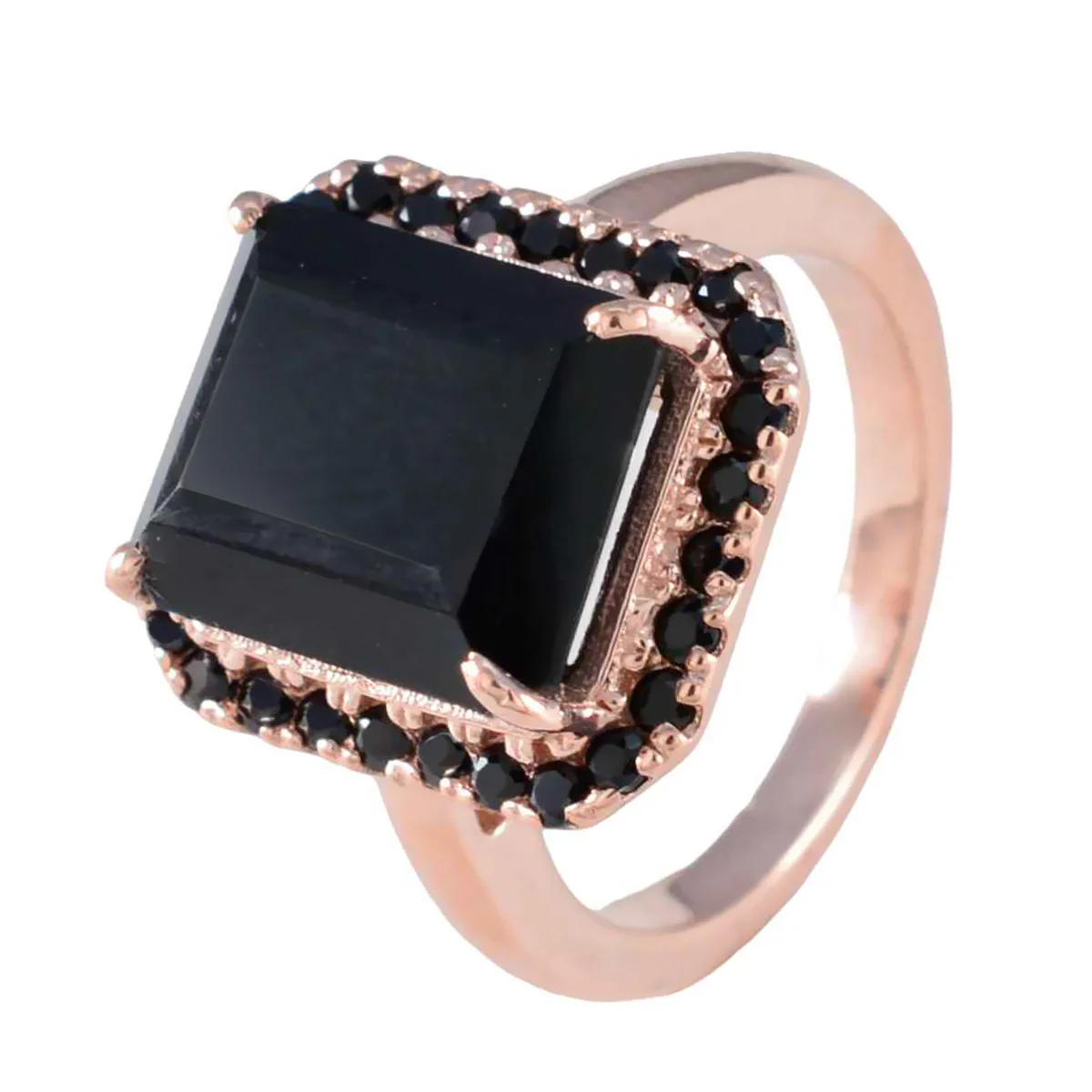 Black Onyx Halo American 925 Sterling Silver Black Gems Mid-weight Romantic Ring Jewellery - Image 2