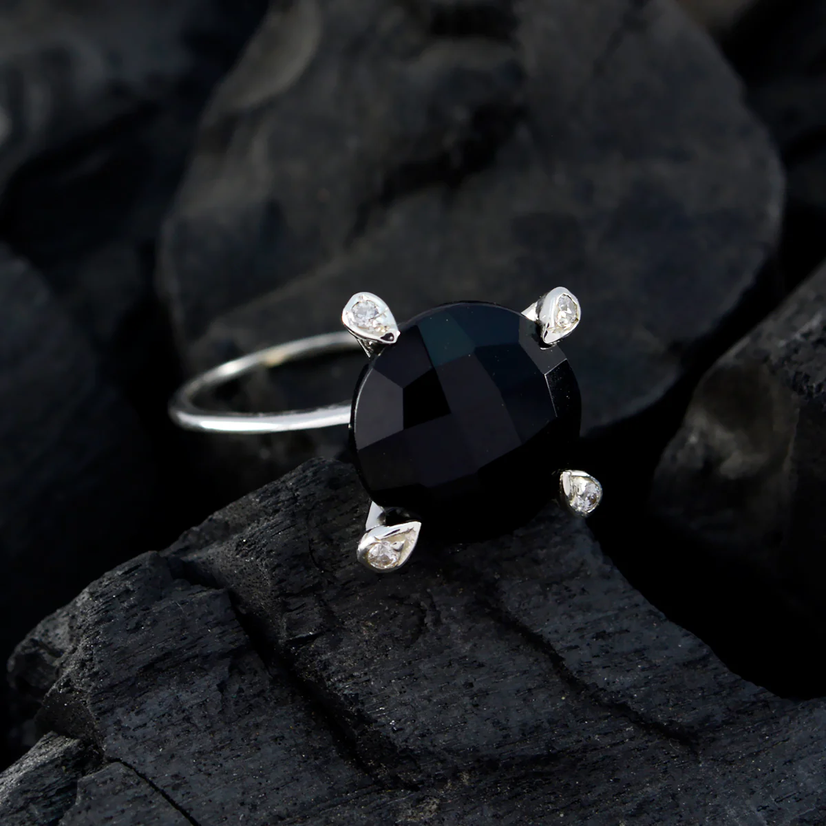 Black Onyx Halo Egyptian 92.5 Silver Black Gemstone Slim Cultural Ring Jewellery - Image 3