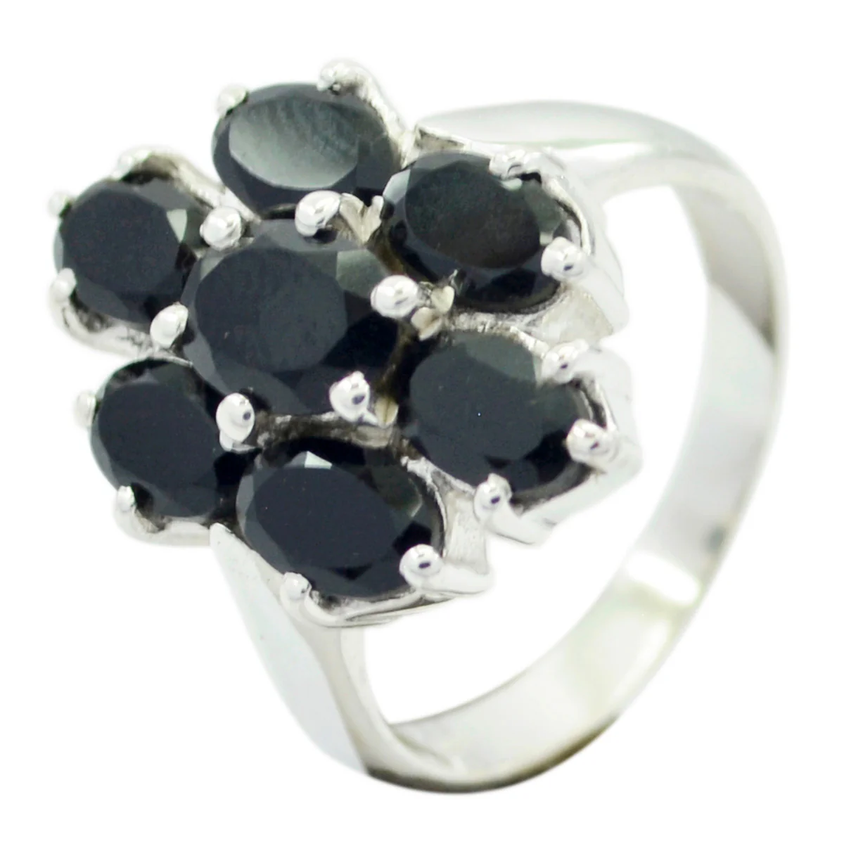 Black Onyx Hepta Egyptian 925 Silver Black Gemstones Mid-weight Floral Ring Jewellery - Image 3