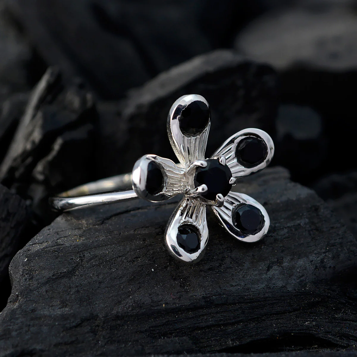 Black Onyx Hexa Moroccan Sterling Silver Black Gems Minimal Fairytale Ring Jewelry - Image 4