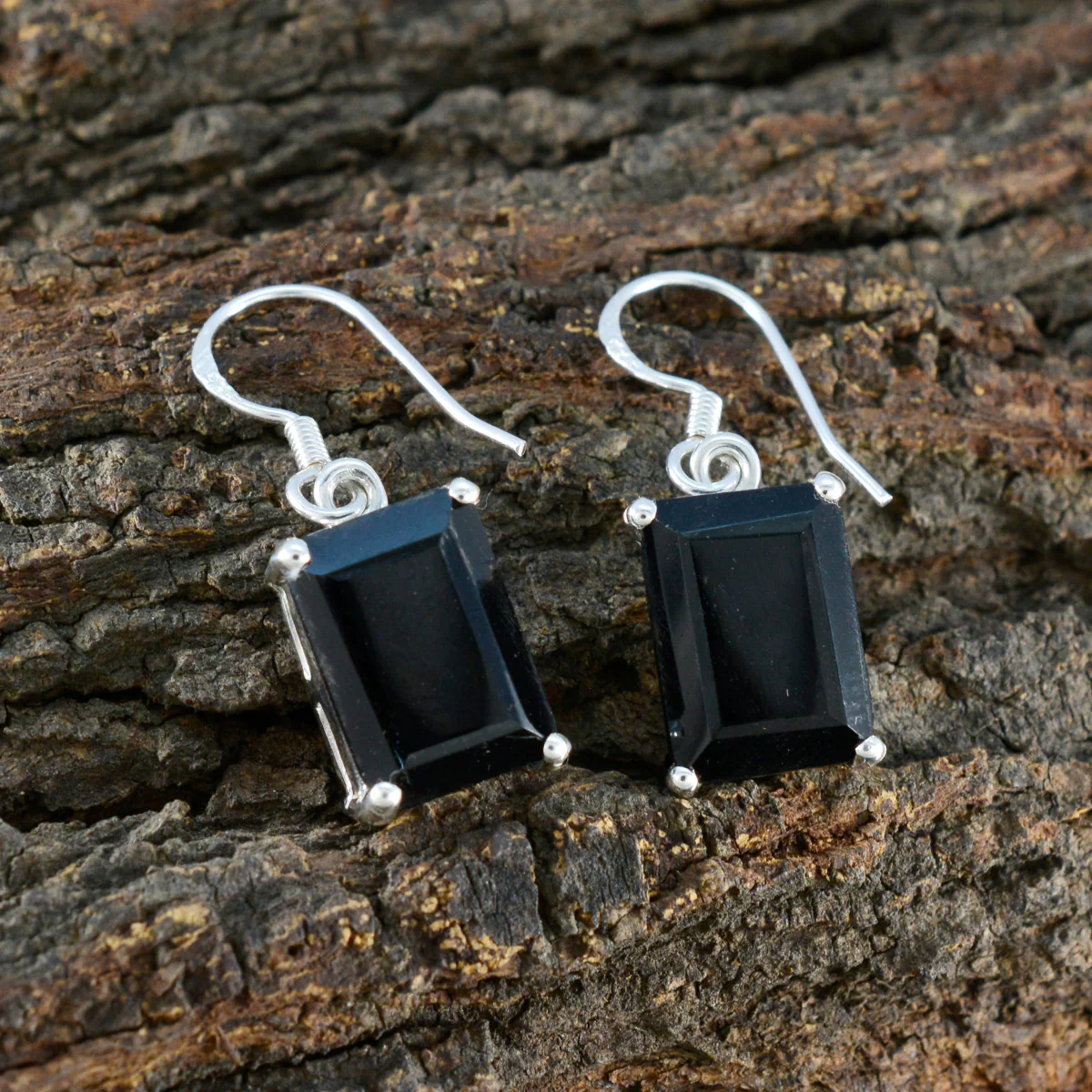 Black Onyx Japanese Mathilde Solitaire Dangle Black 925 Silver Earring - Image 4