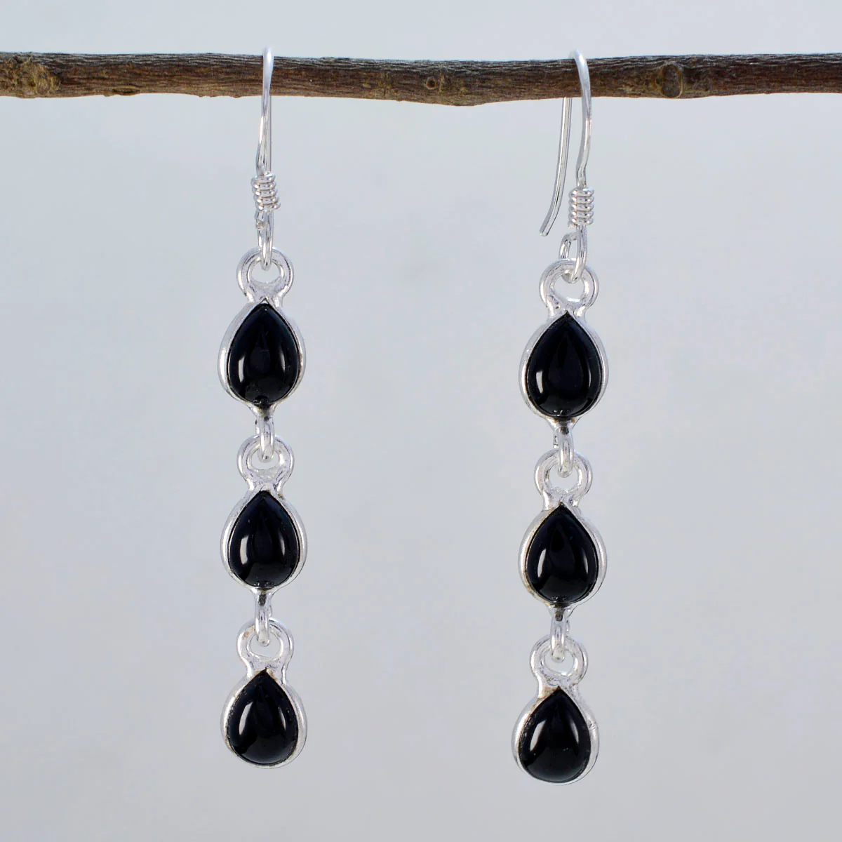 Black Onyx Korean Victoria multiple Dangle Black 925 Silver Earring - Image 2
