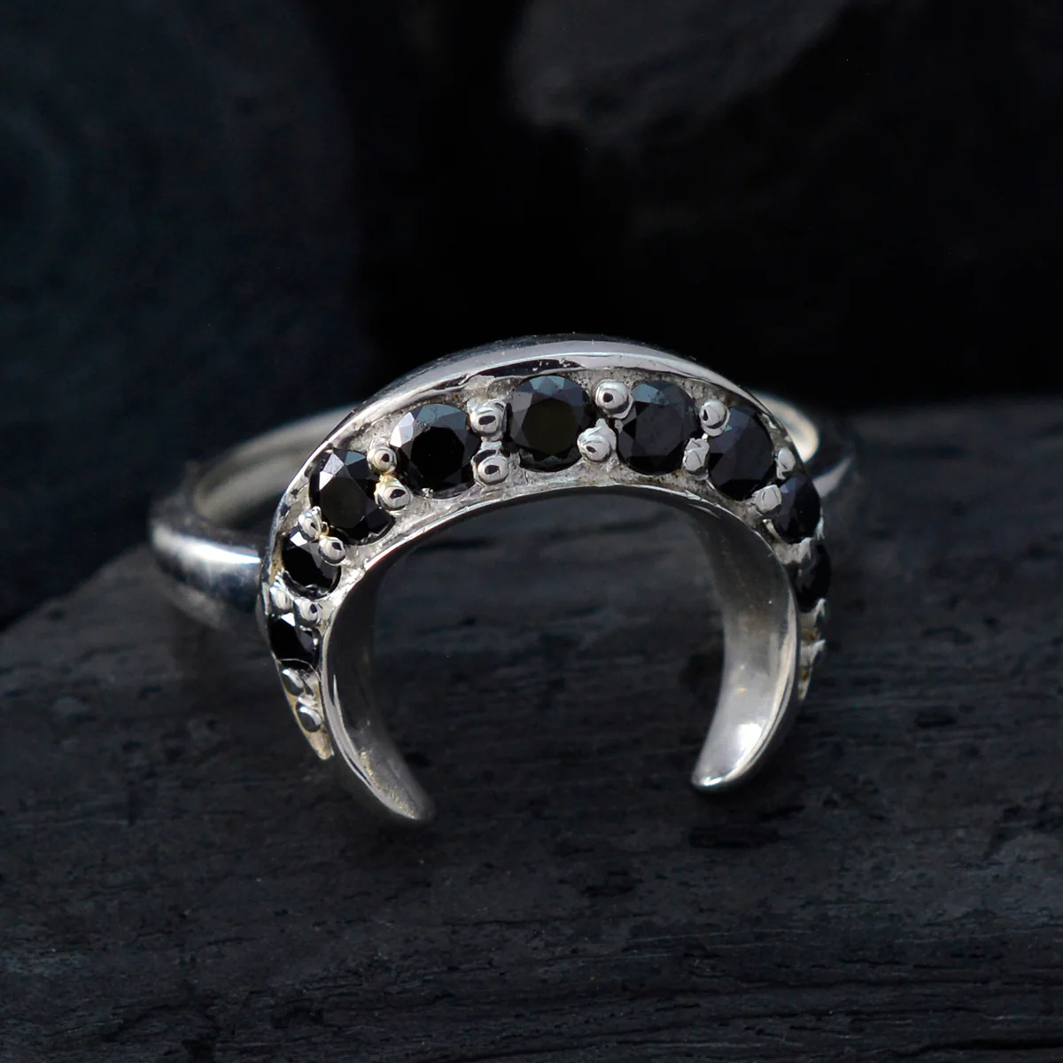 Black Onyx multiple American 925 Silver Black Gems Whisper-thin Trendy Ring Jewellery - Image 4