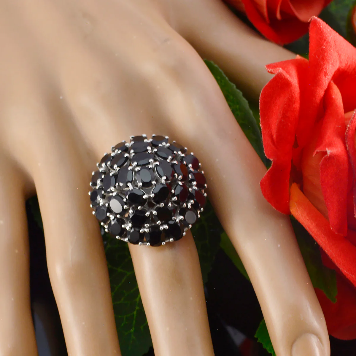 Black Onyx multiple French 92.5 Silver Black Gemstones Edgy Modern Ring Jewelry - Image 5