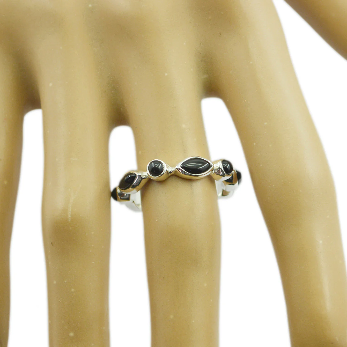 Black Onyx multiple Korean Silver Black Gemstones Dainty Eternity Band Jewelry - Image 3