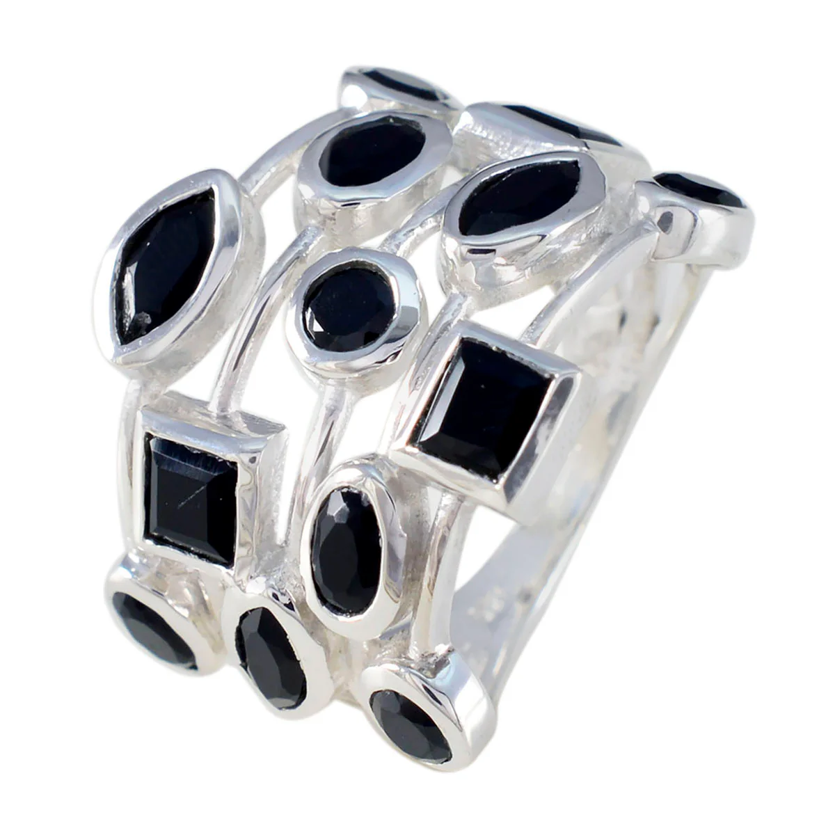 Black Onyx multiple Moroccan Silver Black Gemstones Eye-catching Modern Ring Jewelry - Image 2