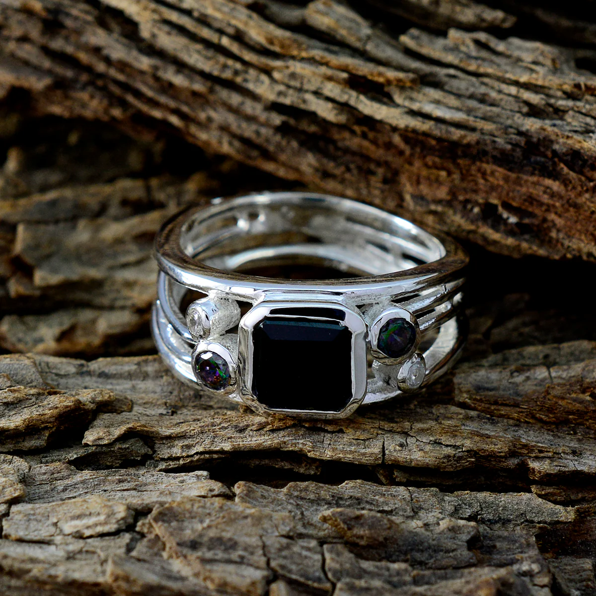 Black Onyx Penta Egyptian 92.5 Silver Black Gemstones Minimal Contemporary Ring Jewelry - Image 3