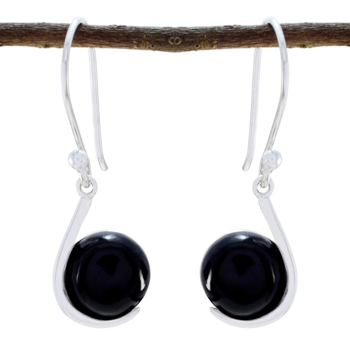 Black Onyx Russian Emilia Solitaire Dangle Black Sterling Silver Earring