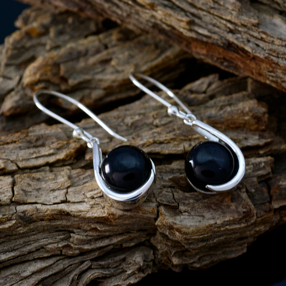 Black Onyx Russian Emilia Solitaire Dangle Black Sterling Silver Earring - Image 3