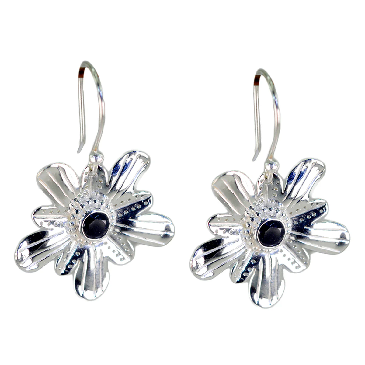 Black Onyx Russian Lily Solitaire Dangle Black Sterling Silver Earring - Image 3
