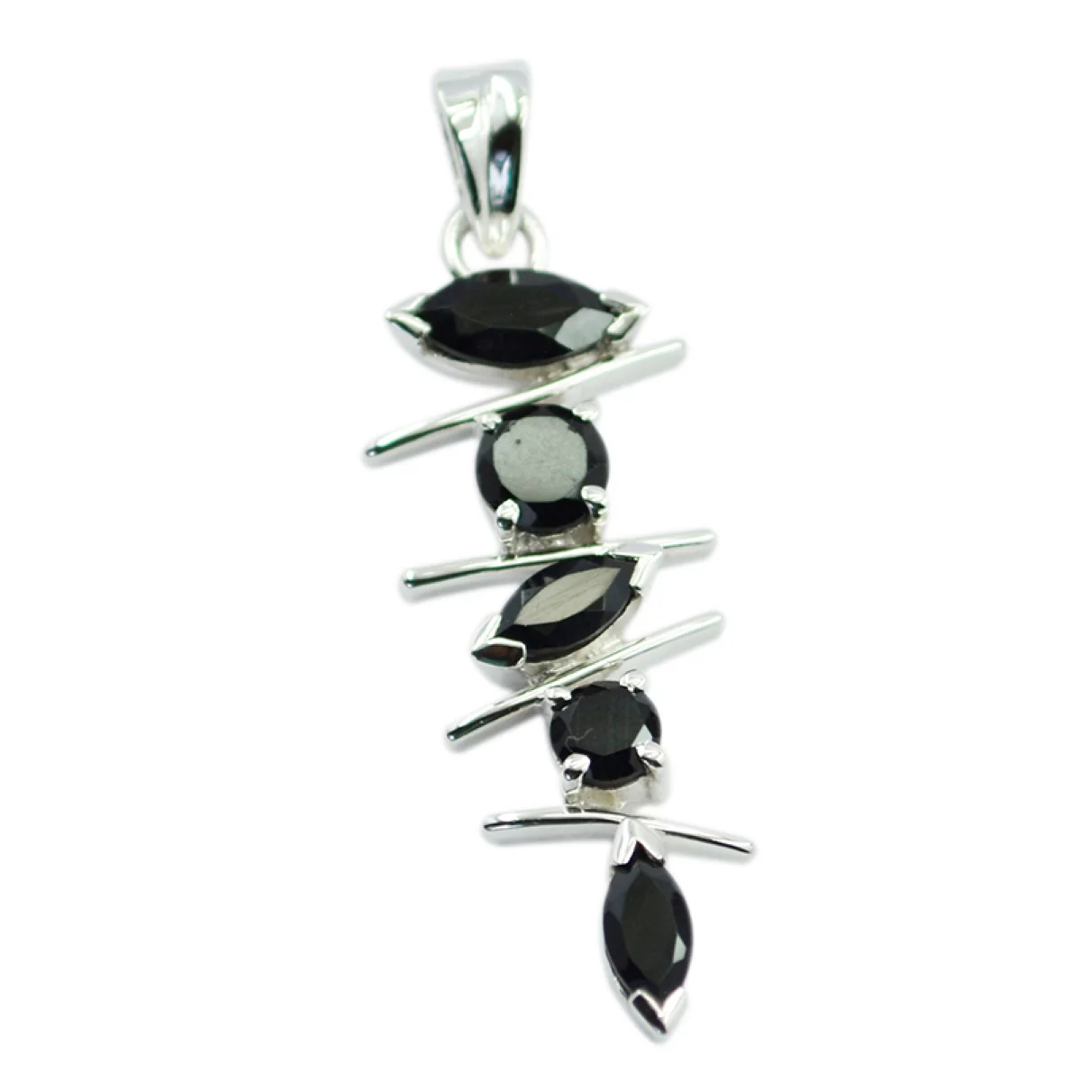 Black Onyx Slim Mexican Sterling Silver Penta Ángeles Glamorous Black Pendant Jewellery